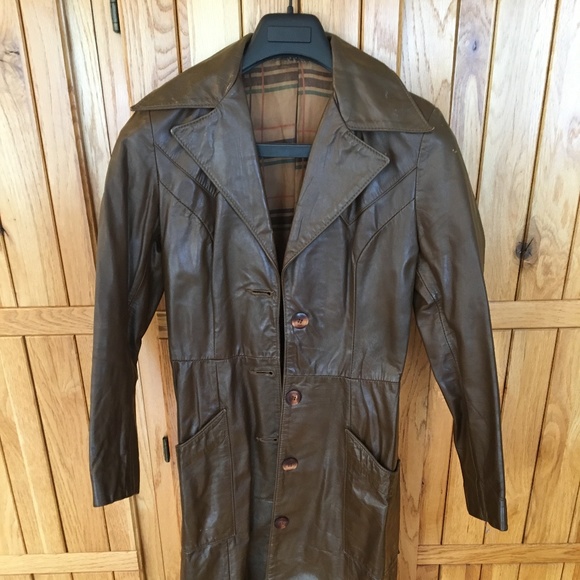 Vintage 1970s Leather Trenchcoat by Jo o Kay - Picture 1 of 8